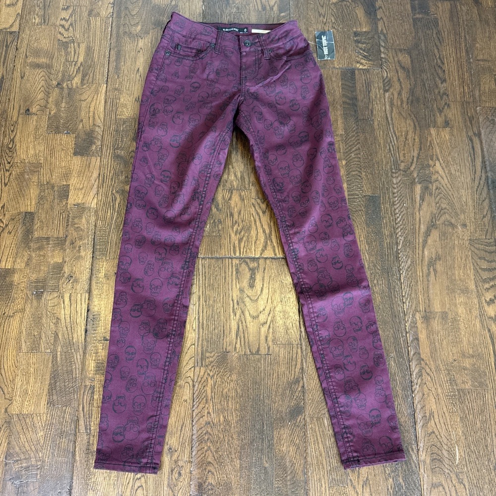 Blackheart Burgundy Skull Liner Skinny Jeans Womens Plus 0 Gothic Punk NWT Hot T